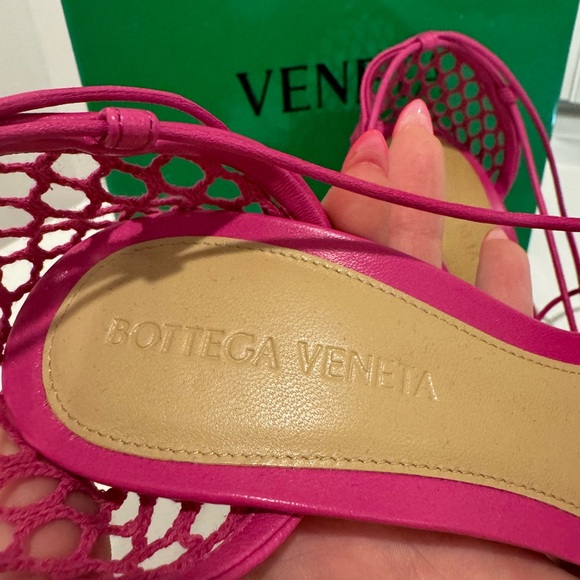 Brand New BOTTEGA VENETA Pink Hollyhock Stretch Web Lace-Up Heels Sandals 36.5 - Picture 8 of 9